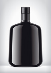 Black Non-transparent Bottle with Foil on background. 
