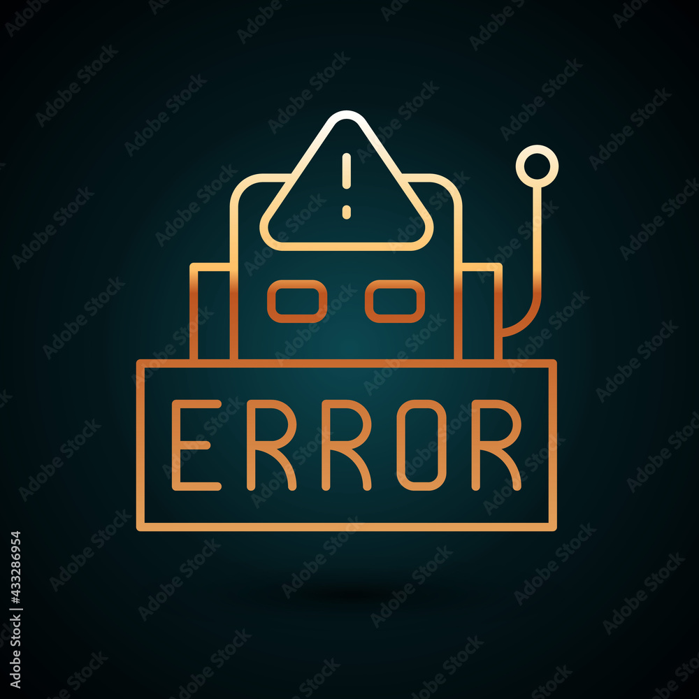 Poster gold line error in the operation program of the robot icon isolated on dark blue background. a broke