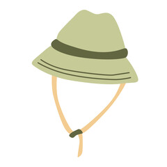 Hand drawn flat vector illustration of a summer tourist sun hat isolated on white background. Camping and hiking equipment.