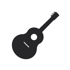 Black filled acoustic guitar. Musical strings instrument web icon