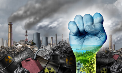 Ecological social justice environmental concept as a fist fighting for the environment and climate change equal rights or conservation society and fairness