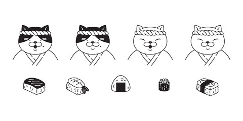 cat vector kitten sushi japan food calico icon pet breed character cartoon doodle symbol illustratio design
