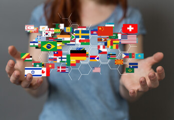 Global communication, international messaging and translation concept