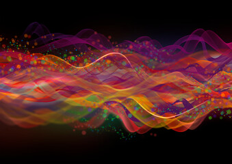 Abstract multicolor wave pattern on black background