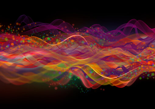 Abstract multicolor wave pattern on black background