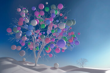 Digitally generated image multicolor balls growing on tree