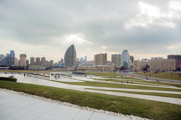 Panorama of Baku, the capital of the Republic of Azerbaijan from a high point of the city . Park of...