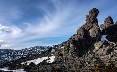 Ural mountains Konzhakovsky and Serebryansky kamen in May, Russia, Sverdlovsk region