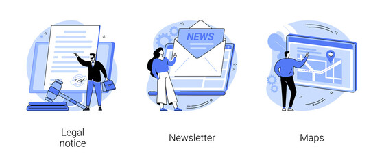 Company website menu abstract concept vector illustrations.