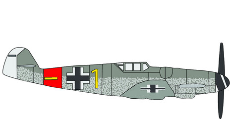 BF109 Messerschmitt Airplane Color Vector Drawing