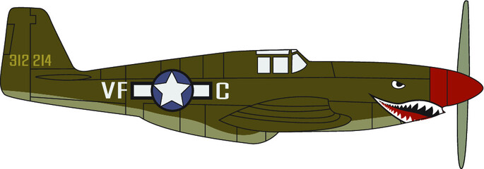 P-51 Mustang Airplane Color Vector Drawing