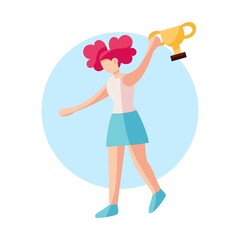 Isolated athlete character icon with a golden trophy