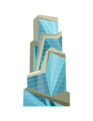 Skyscraper building. Modern building flat office city apartment, house residential block, exterior business town cartoon . Downtown futuristic building design