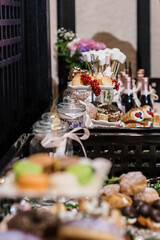 table with cakes for the holiday. festive buffet