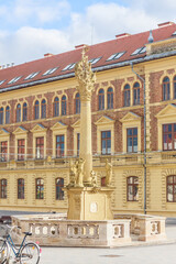 Trinity Column and high school in Main Square, Keszthely, Lake Balaton, Hungary, Europe - obrazy, fototapety, plakaty