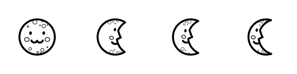 Conjunto de iconos de luna con caritas felices. Luna, astro. Concepto de anochecer. Ilustración vectorial © Frank