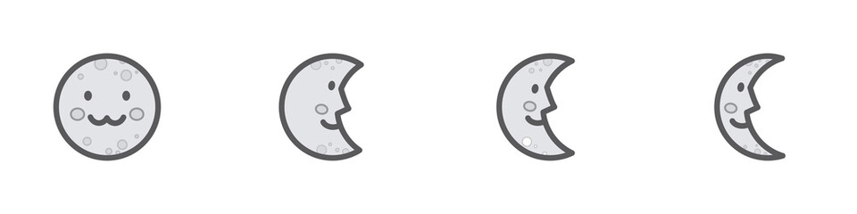 Conjunto de iconos de luna con caritas felices. Luna, astro. Concepto de anochecer. Ilustración vectorial © Frank