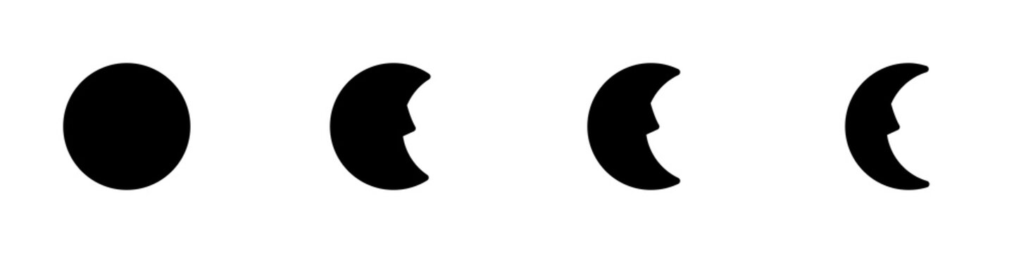 Conjunto de iconos de luna estilo silueta. Luna, astro. Concepto de anochecer. Ilustraci&oacute;n vectorial