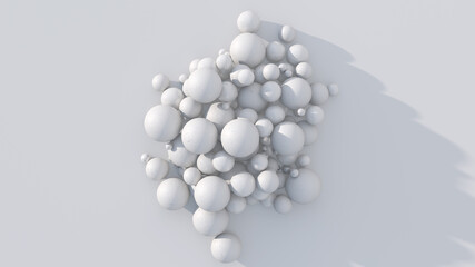 White textured and glossy balls. White background, hard light. Abstract illustration, 3d render.