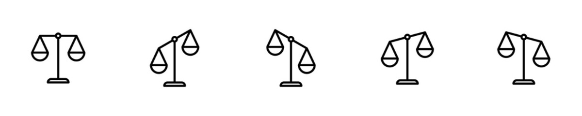 Conjunto de iconos de balanza. Concepto de justicia y peso. Ilustración vectorial aislada en fondo blanco