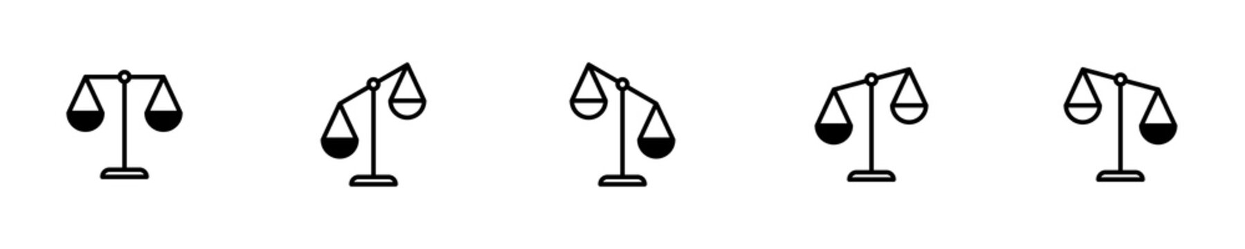 Conjunto de iconos de balanza. Concepto de justicia y peso. Ilustración vectorial aislada en fondo blanco