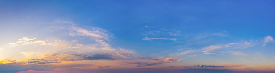 Evening or morning landscape, sunrise or sunset. Panorama of the sky.