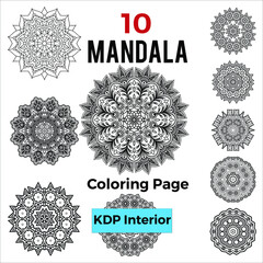 Set of mandalas for coloring book kdp interior. Floral mandala pack of 10. Decorative round ornament set with mandala art-Volume 11