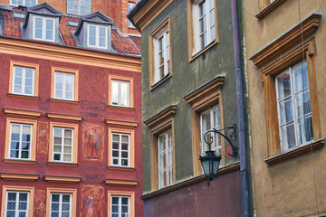 Fototapeta na wymiar Beautiful old houses in Warsaw, Poland. Architecture details.