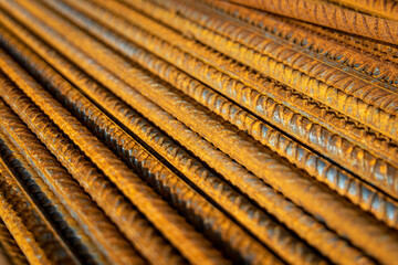 Rusty Reinforced Steel Bars in a Stack