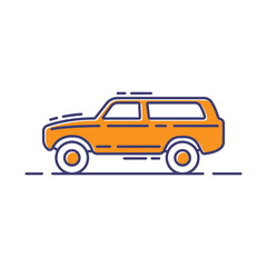 SUV icon. Off-road vehicle. Colored contour linear silhouette. Side view. Vector simple flat graphic illustration. The isolated object on a white background. Isolate.