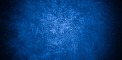 Old wall pattern texture cement blue dark abstract  blue color design are light with black gradient background.