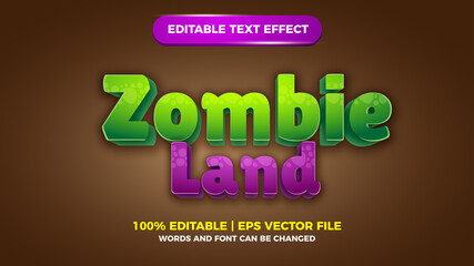 Zombie Land comic games editable text style effect illustrator. vector design template