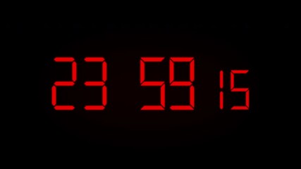 One Minute Digital Countdown 24 Hours Clock Style - Realistic Animation