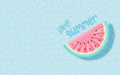 Watermelon Inflatable  floating in the pool with paper art style and pastel color