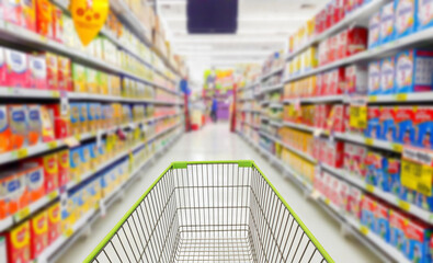 Shopping cart in supermarket.