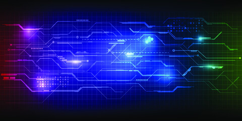 Spectrum of laser with hi tech digital grid line circuit pattern.Futuristic technology concepts.Vector illustration.