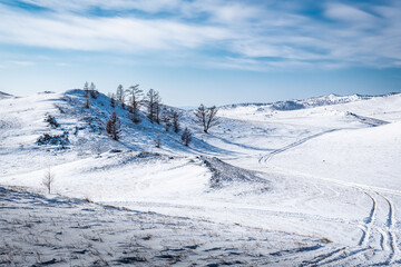 Snow-covered hills of the Tazheran steppes
