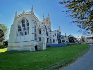 A view of Gloucester Cathedral in the evening sun