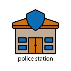 Police station lineal color icon. Editable stroke. Design template vector