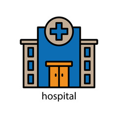 Obraz premium Hospital building lineal color icon. Editable stroke. Design template vector
