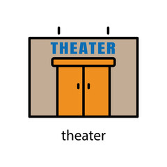Theater building lineal color icon. Editable stroke. Design template vector