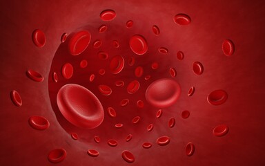 Red blood cells in artery, anemia concept