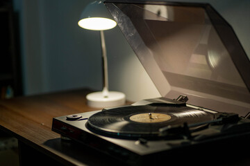  vinyl player with warm backlighting - obrazy, fototapety, plakaty