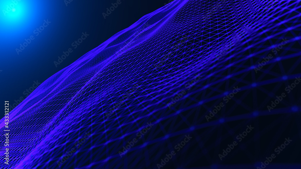 Poster big data visualization. abstract wave. digital background. 3d rendering.