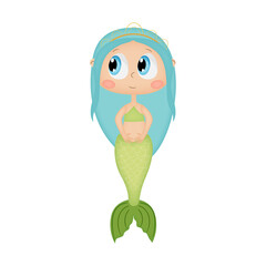 Cute pretty mermaid, cartoon character vector illustration.