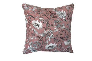 Decorative pillow with a floral pattern.