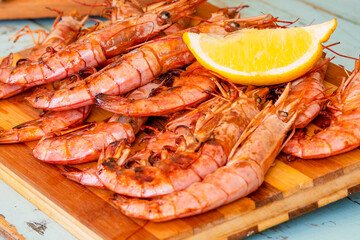 delicious grilled seafood. Barbecue seafood , lemon .