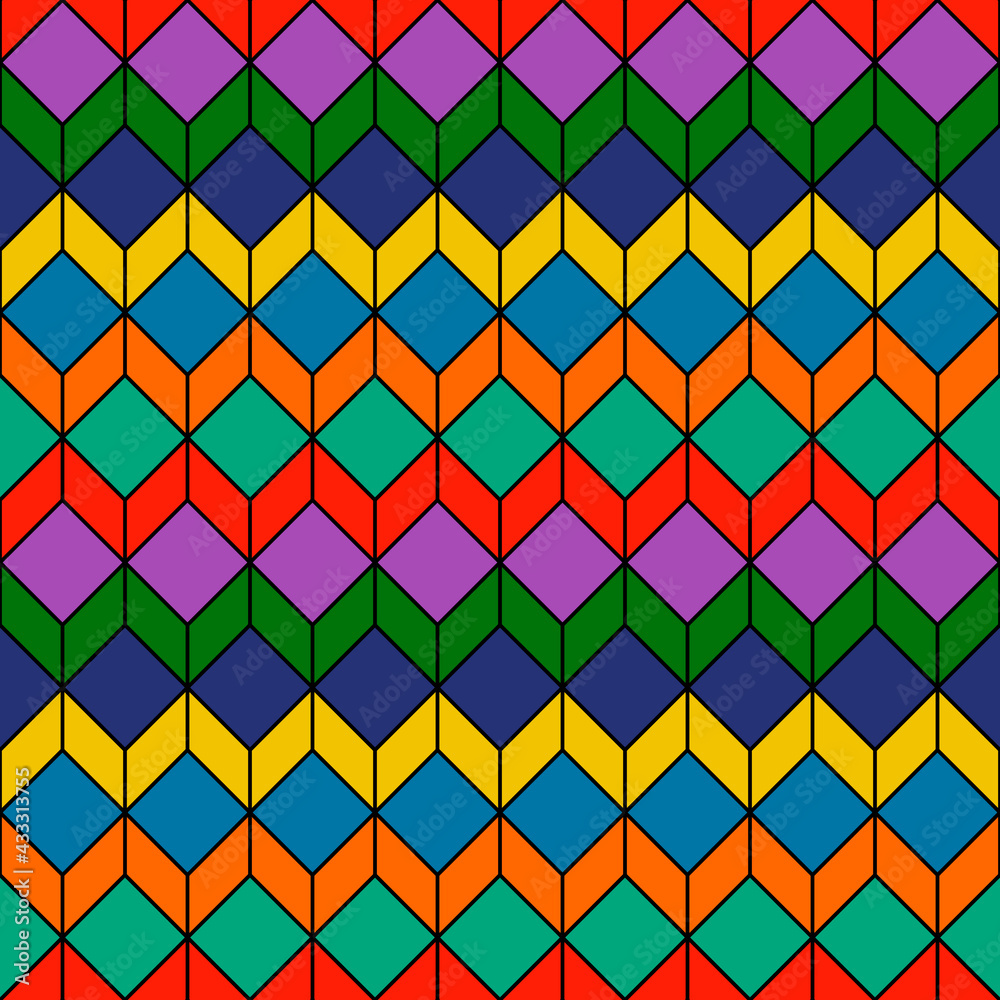 Poster colorful mosaic pattern. vector chevrons and rhombuses in different colors.