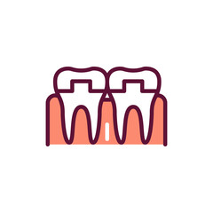 Crowned teeth line icon. Isolated vector element.