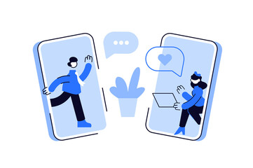 Man and woman chatting online in social media